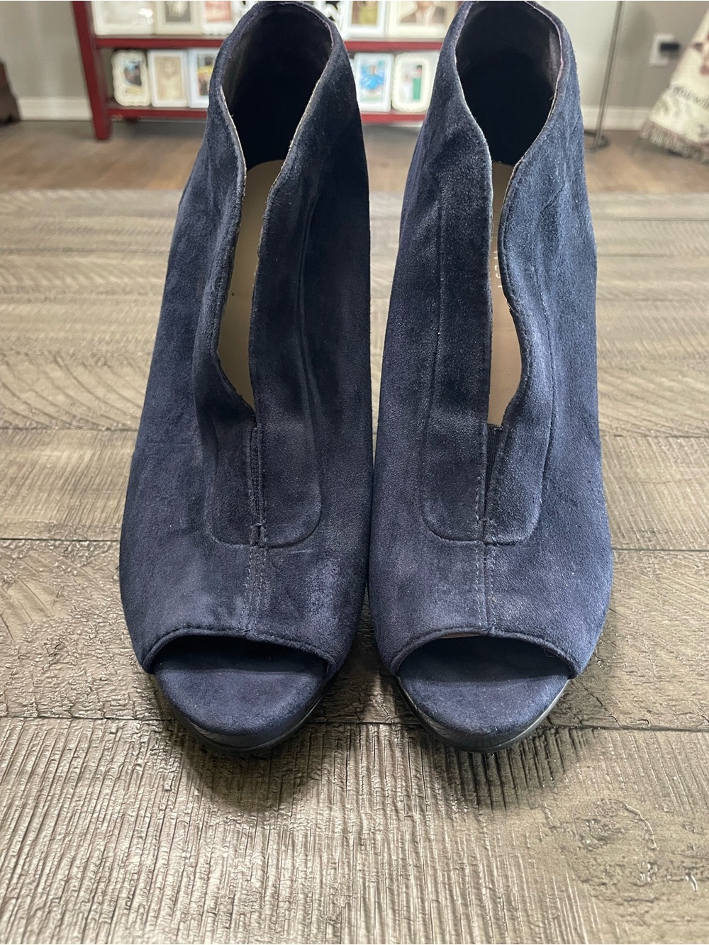 Nine West Navy Suede Peep-Toe Booties